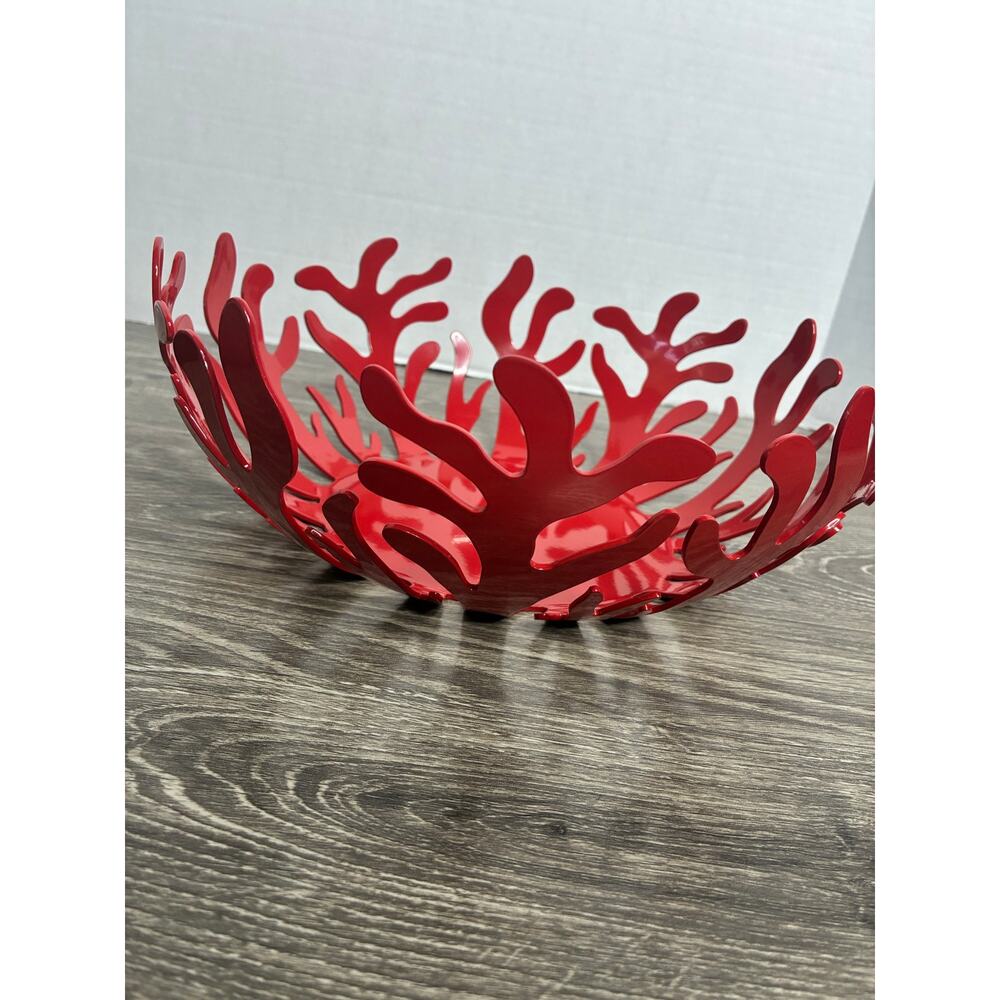 Alessi Mediterraneo Red Stainless Steel Coral Fruit Bowl 11" Italy - Picture 3 of 8